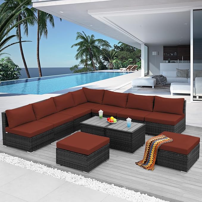 NICESOUL 11 Piece L Shape Patio Furniture Set, 29.3'' High Back Comfy Rattan by NICESOUL