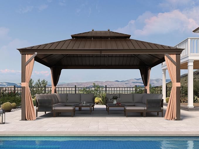 PURPLE LEAF 14' X 16' Outdoor Hardtop Gazebo Patio Wide Aluminum Frame - Image 2