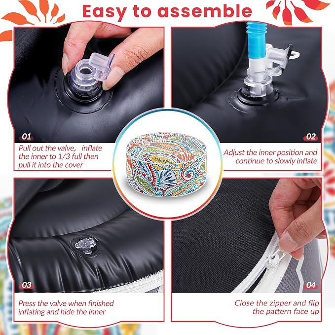 Juexica 2 Pack Outdoor/Indoor Inflatable Ottoman 21 x 9 Inch Paisley All - Image 5