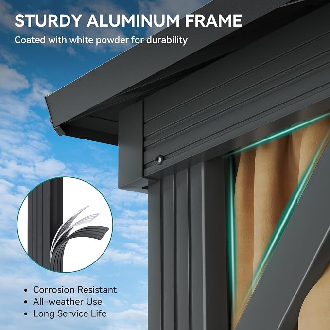 YITAHOME 12x20ft Gazebo Hardtop Canopy Heavy Duty Double Roof Outdoor - Image 3