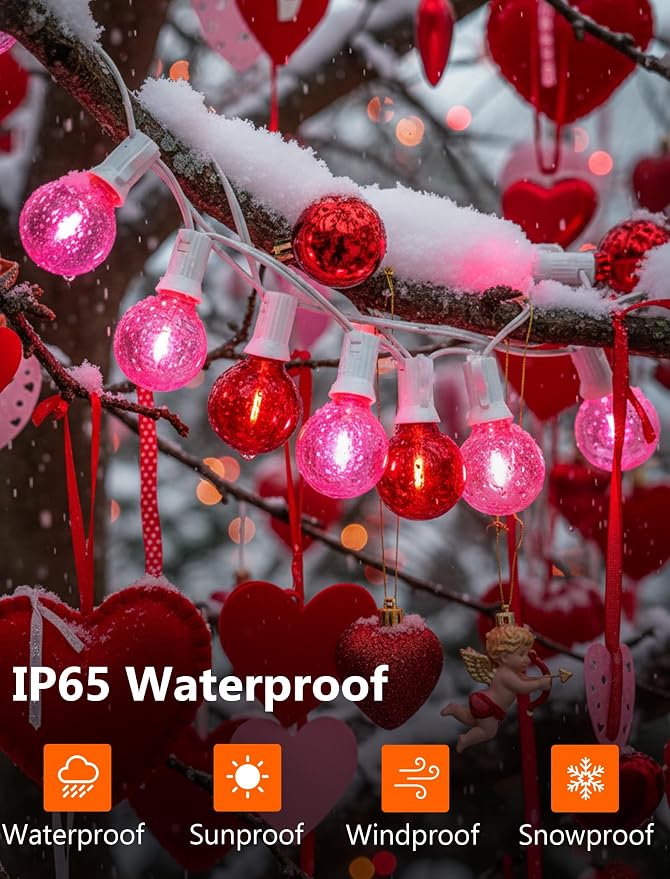 25FT G40 LED Outdoor Valentine's Day String Lights, Hanging Patio Lights - Image 3