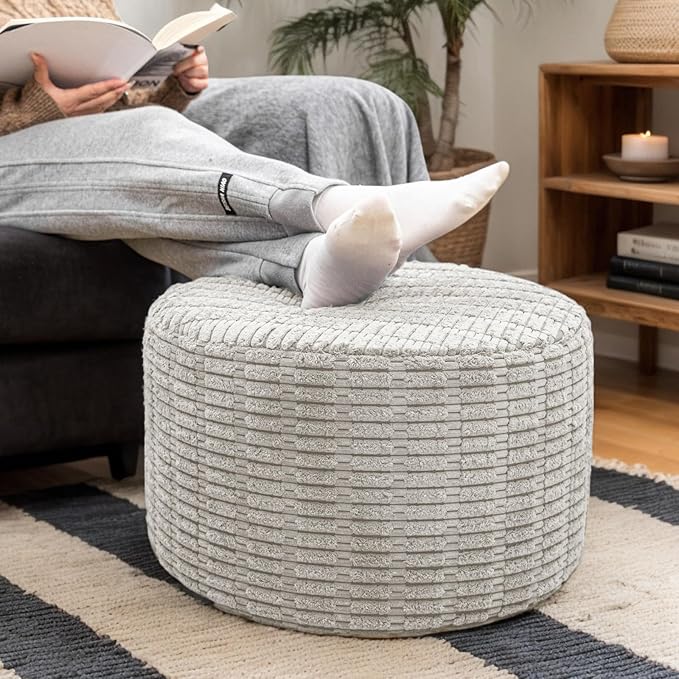 Asuprui Round Ottoman Pouf Ottoman Foot Stool Seat Faux Fur Bean Bag Foot Rest by Asuprui
