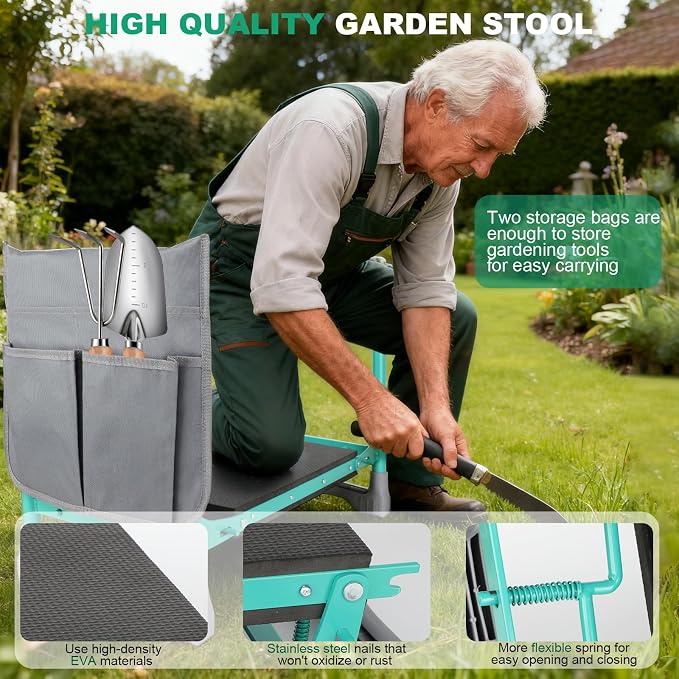 Garden Kneeler and Seat, 2-in-1 Foldable Garden Bench - Image 4