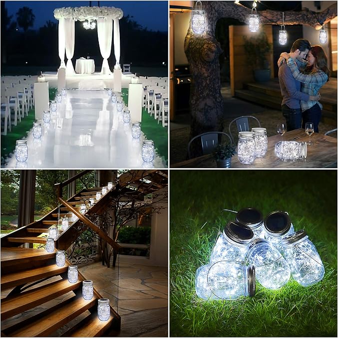 Mlambert Mason Jar Solar Lights 30 LEDs, 6 Pack Hanging Solar Lanterns Outdoor - Image 7