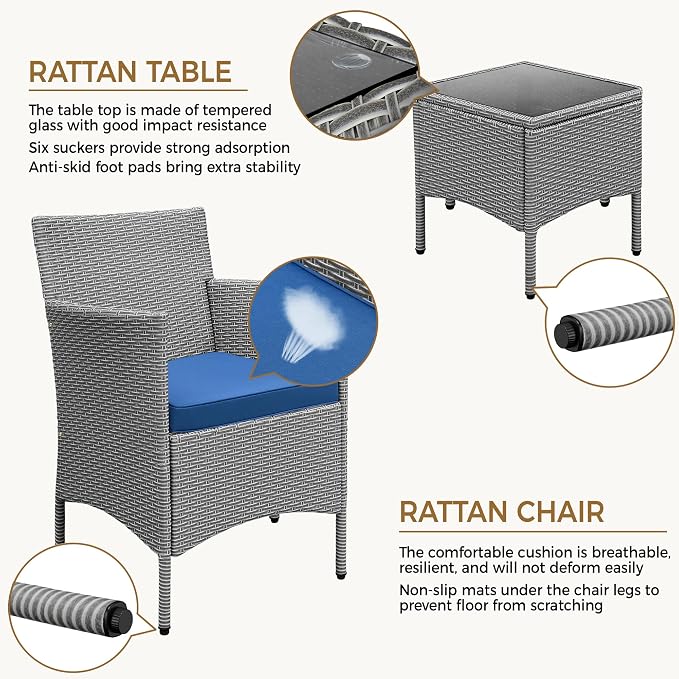 Yaheetech 3 Pieces Patio Porch Furniture Set, Outdoor PE Rattan Wicker - Image 3