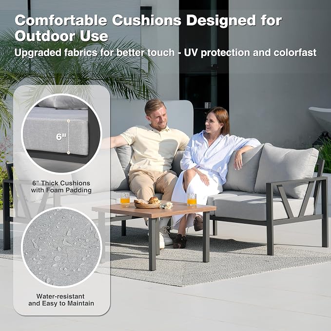 Outdoor Furniture Set, 6 Pieces Outdoor Couch Sectional, L Shaped Metal Patio - Image 4
