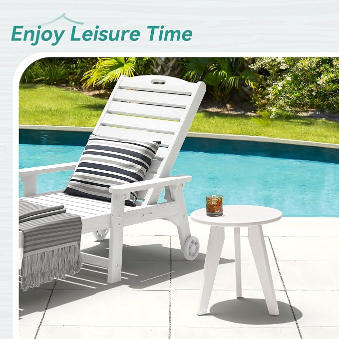HDPE White Round Outdoor Table, Weather-Resistant, 15.8x15.8x16.7 inches - Image 2