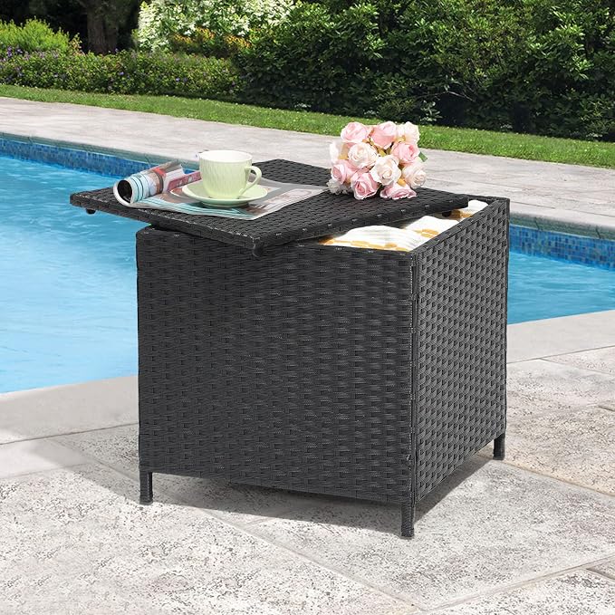 Verano Garden Outdoor Wicker Side Table, Small Storage Rattan Wicker End Table - Image 2