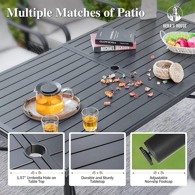 HERA'S HOUSE 7-Piece Patio Dining Set, Outdoor Table and Chairs Set, 6 x Rattan - Image 5