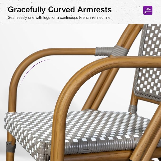 PURPLE LEAF French Bistro Armchairs Set of 4 Aluminum Waterproof Rattan Wicker - Image 7