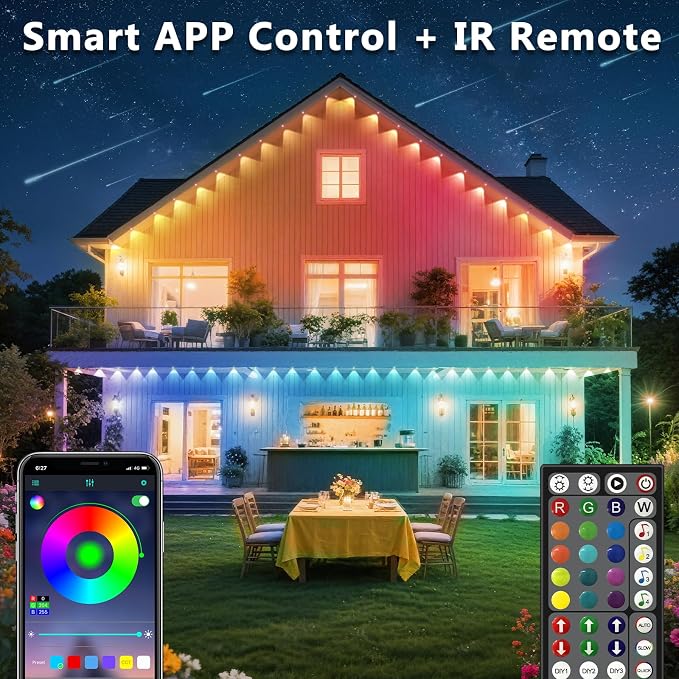 150FT Permanent Outdoor RGB Lights, IP67 Waterproof Smart Eave Lighting - Image 2