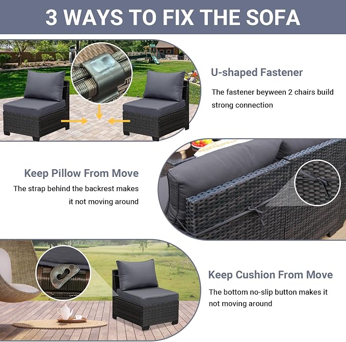 Jing's Villa 7-Piece Patio Furniture Set, All-Weather Outdoor Wicker Sectional - Image 7