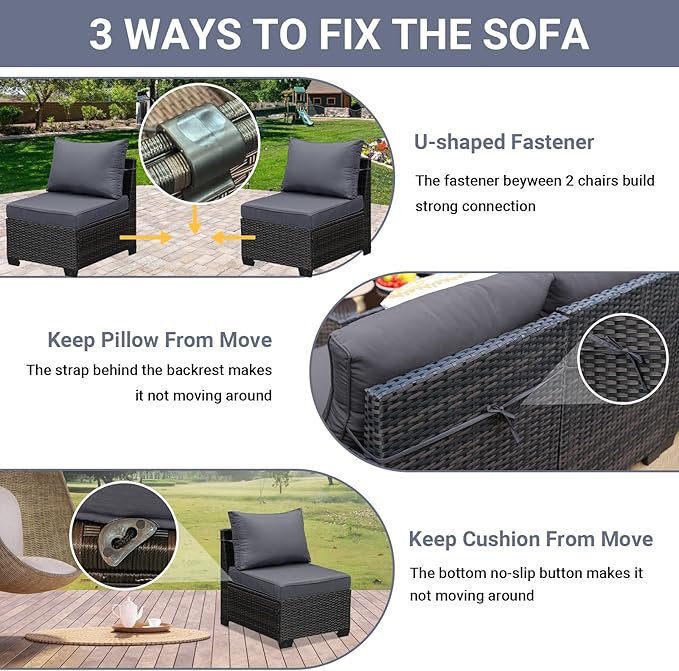 Jing's Villa 8-Piece Patio Furniture Set, All-Weather Outdoor Wicker Sectional - Image 7