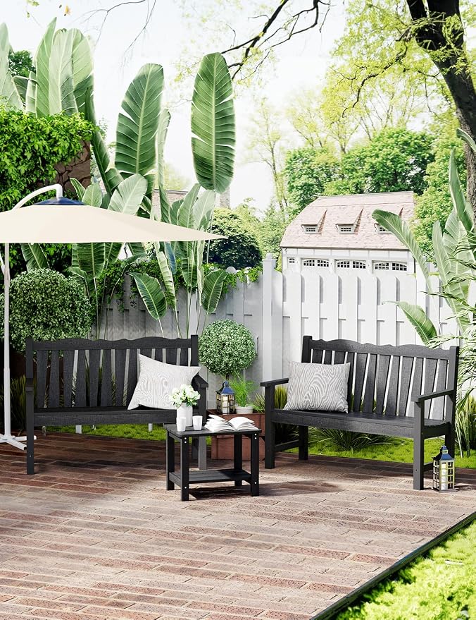 Outdoor Bench Set of 2, Weatherproof Garden Benches - Image 2