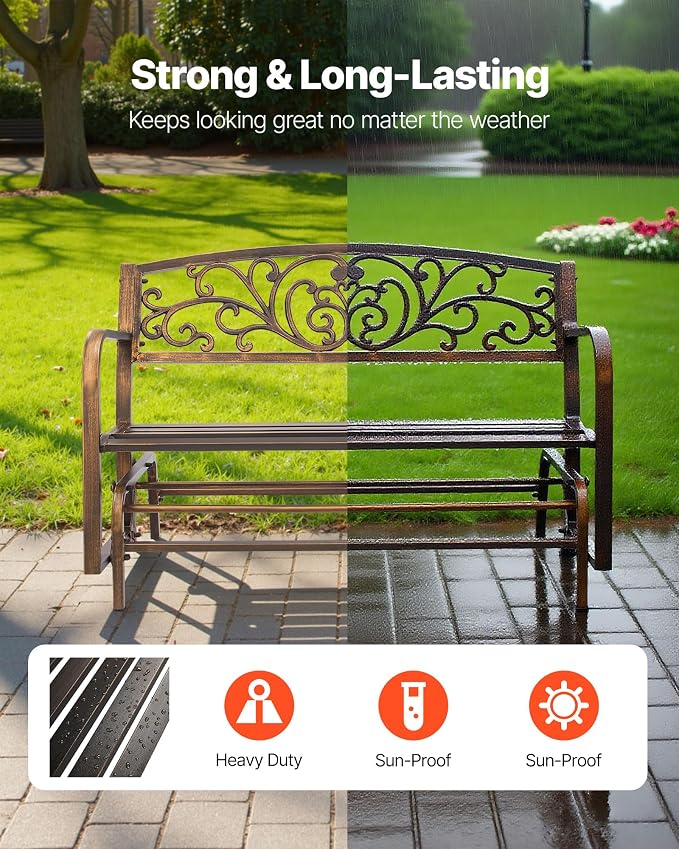 VEVOR Outdoor Bench, 50 inch, Carbon Steel Metal Frame - Image 4