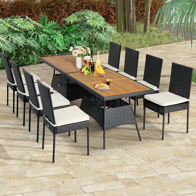 Tangkula 10 Piece Wicker Patio Dining Set, Outdoor Rattan Table & Chairs Set - Image 3