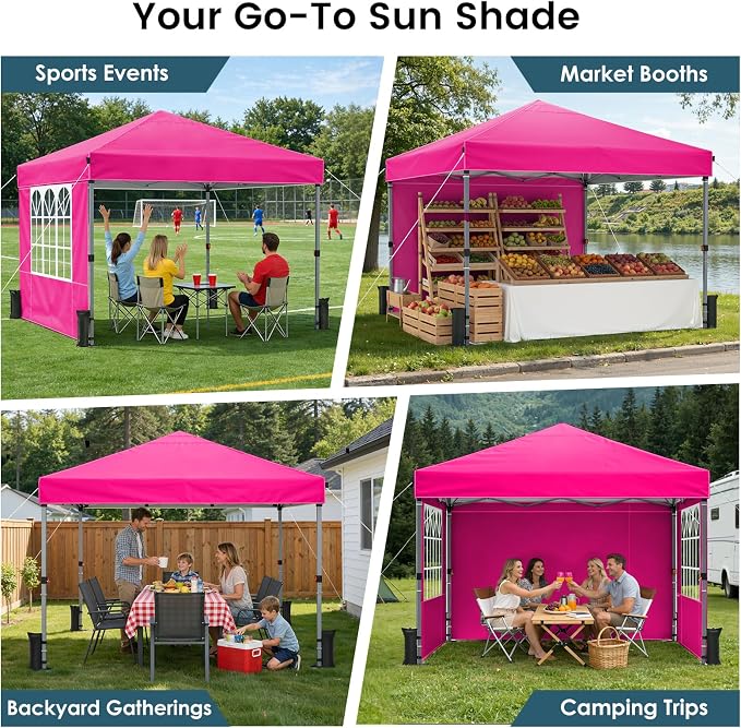 Pop Up Canopy Tent with Sidewalls, 10x10ft 10 Person Party Tent One Push Setup - Image 7