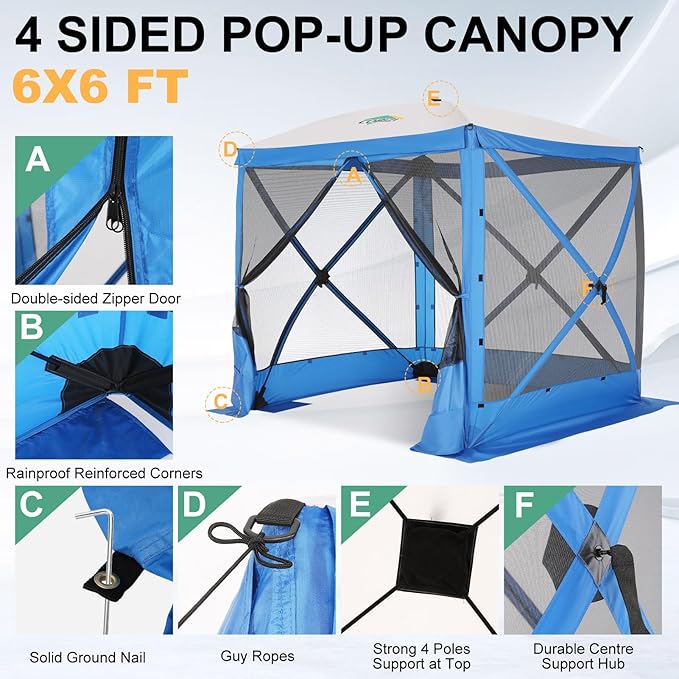COBIZI 6x6 FT Pop up Gazebo Tent, Screen Tent - Image 5