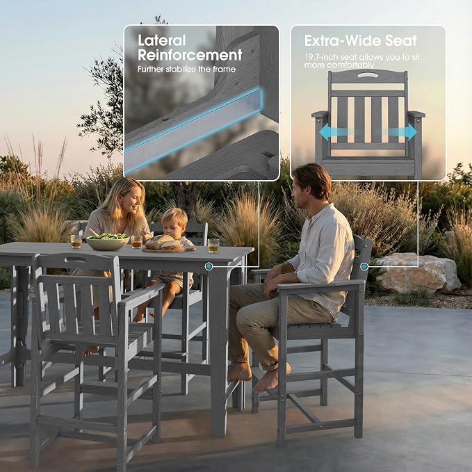 Ciokea Outdoor Bar Height Table Set of 5, Heavy-Duty All-Weather HDPE Patio Bar - Image 4