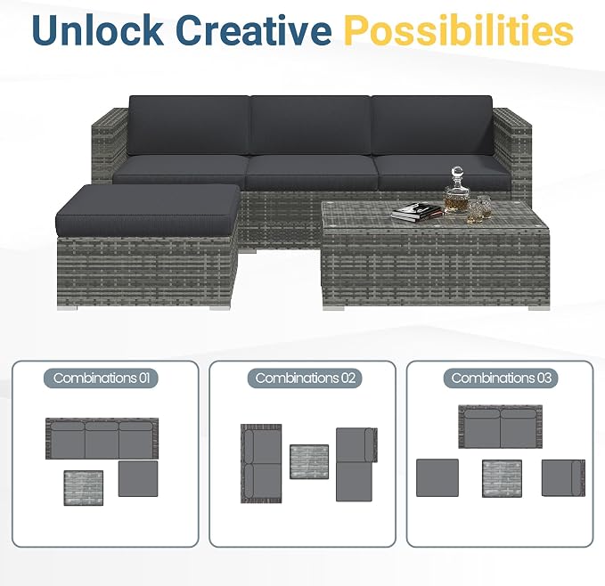 Wisteria Lane 5-Pieces Outdoor Patio Furniture Set, All Weather Wicker Rattan - Image 5
