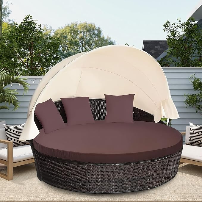 MICTONY Outdoor Daybed Cushion Cover, Sun Bed Cushion Cover, Outdoor Round Bed - Image 4