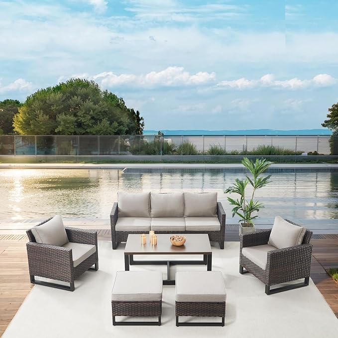 Belord 6 Piece Outdoor Furniture Patio Wicker Sofa Set, Oversize Outdoor Dining - Image 3