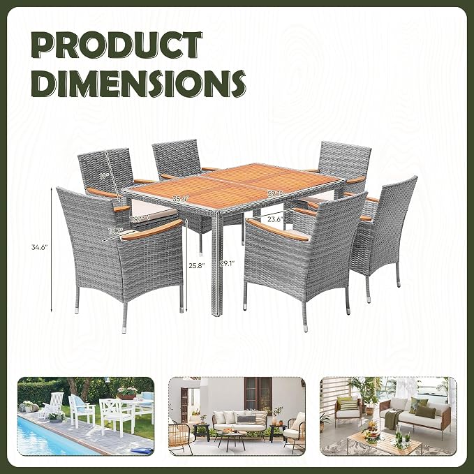Devoko Dining 7 PCS Furniture, Patio Conversation Set - Image 5