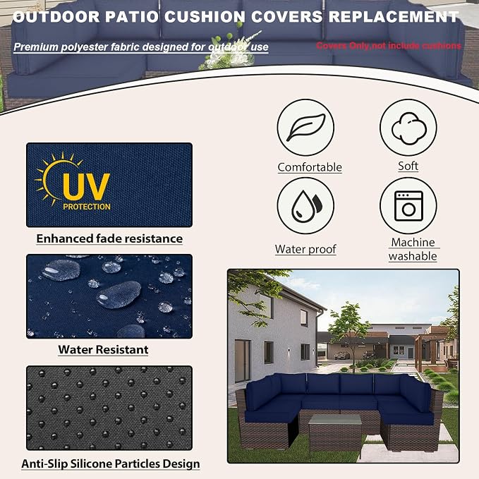 Outdoor Cushions Covers for Patio Furniture, Patio Cushion Covers Replacement - Image 3