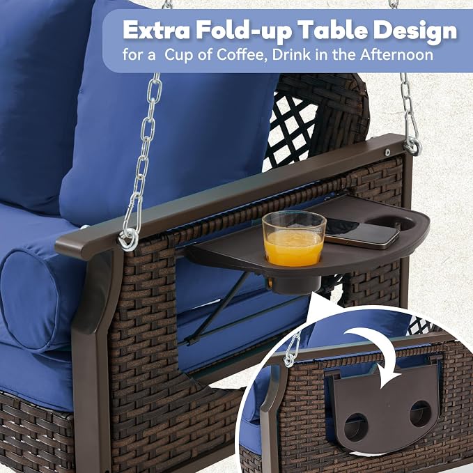 3 Seat Porch Swing, Wicker Patio Swing - Image 5
