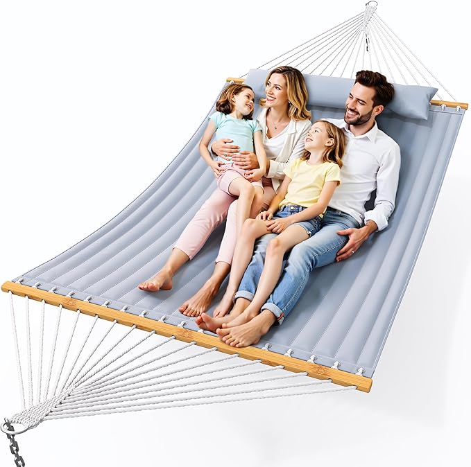 Double Hammock with Spreader Bar, Soft Pillow, Max Load 500lbs, Portable Hammock by Unknown