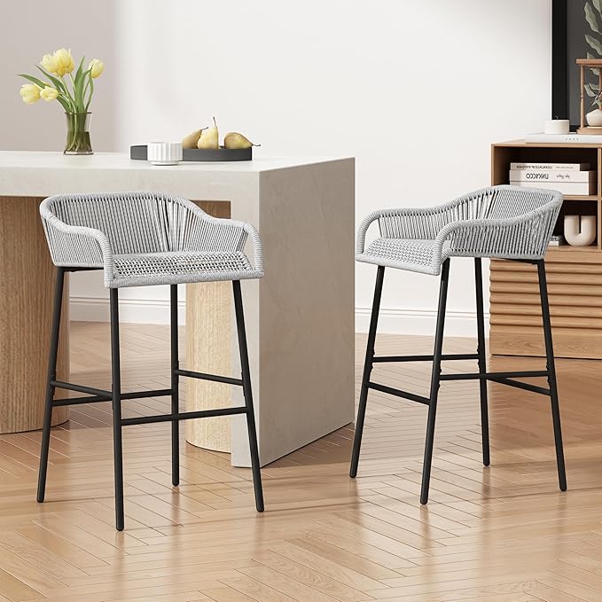 Christopher Knight Home Sivir Outdoor Barstool Set of 2, Patio Woven Rope Bar by ChristopherKnightHome