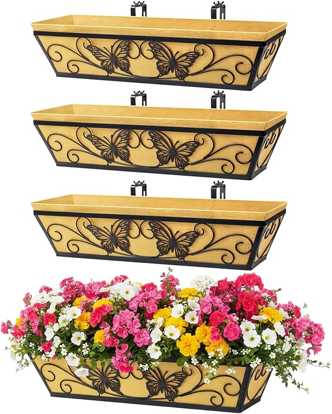 4 Pack 24 Inch Window Boxes Planter Railing Planters Box by KarlliuHOMEGARDEN