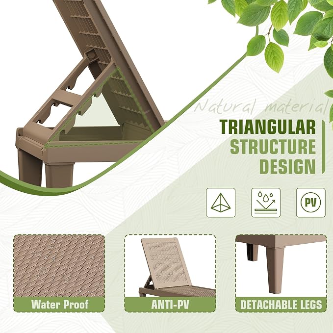 Greesum Outdoor Chaise Lounge Chair Set of 2, Waterproof 5-Position Adjustable - Image 4