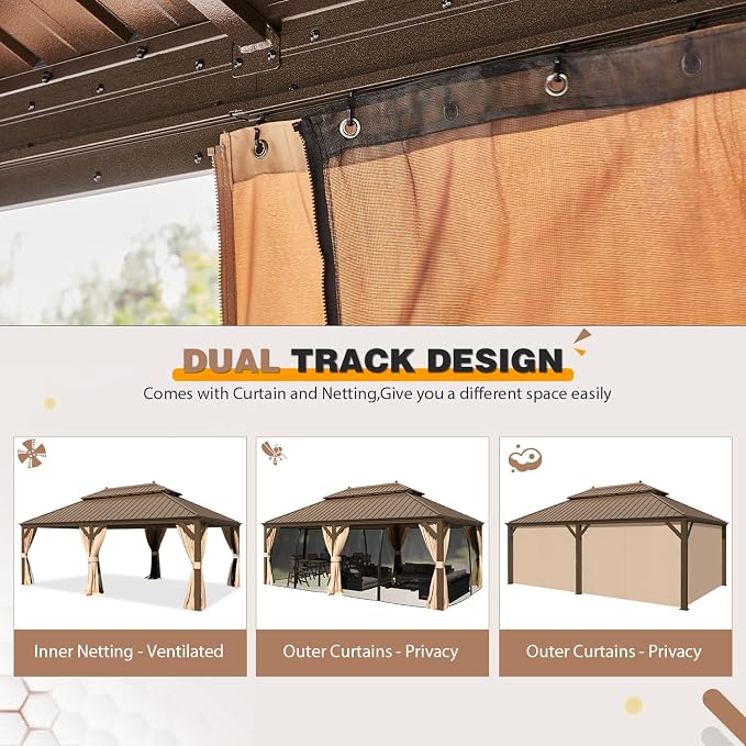 EROMMY 12'x22' Hardtop Gazebo, Galvanized Steel Double Roof Canopy - Image 6