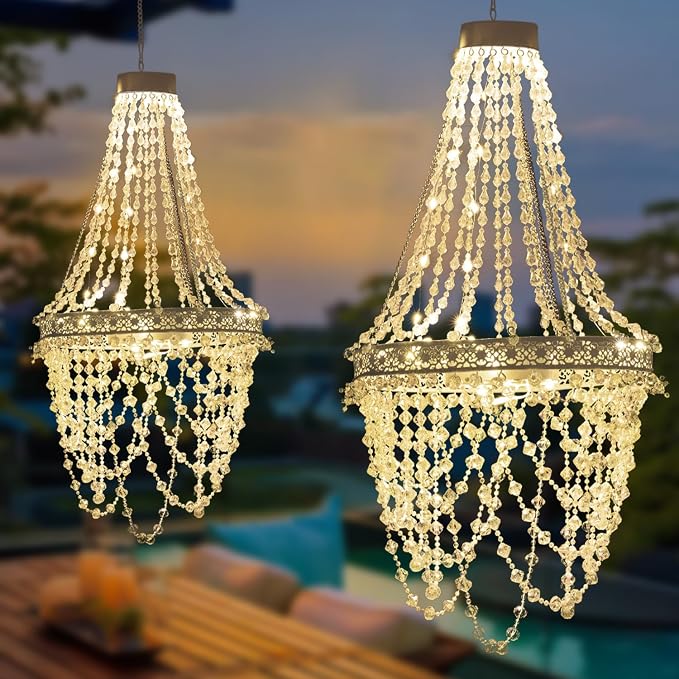 Solar Hanging Acrylic Crystal Chandelier Outdoor Garden Decorative Lights - Image 7