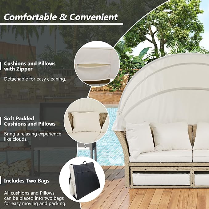 Merax All-Weather Outdoor Round Patio Daybed Conversation Sofa Set Wicker - Image 6