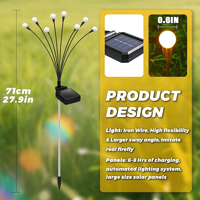 Solar Lights Outdoor-6Pack 48LEDs Solar Garden Firefly Lights Outside, Solar - Image 4