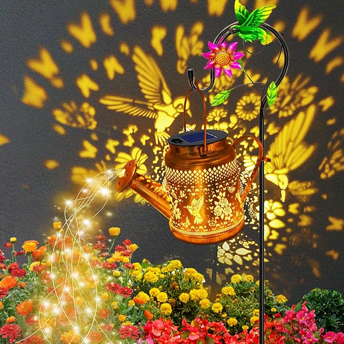 Solar Lanterns Outdoor Waterproof, Hummingbird Watering Can Garden Decor by YJFWAL