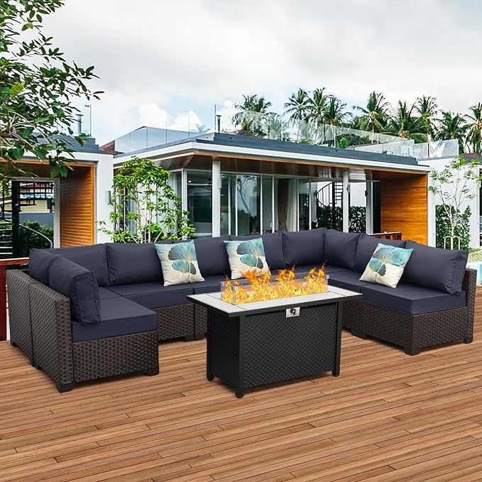 9 Pieces Wicker Patio Furniture Set Outdoor PE Rattan Sectional Conversation by Lvidenoutdoor
