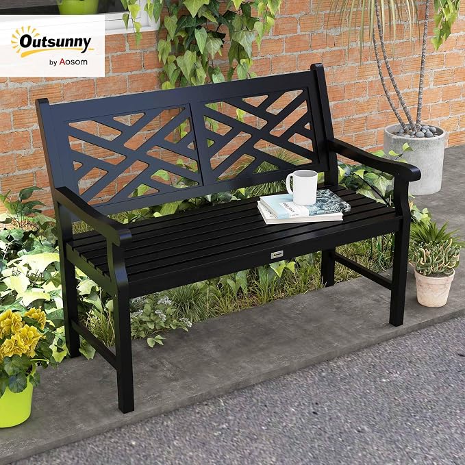 Outsunny Outdoor Garden Bench, Wooden Frame Patio Bench - Image 2