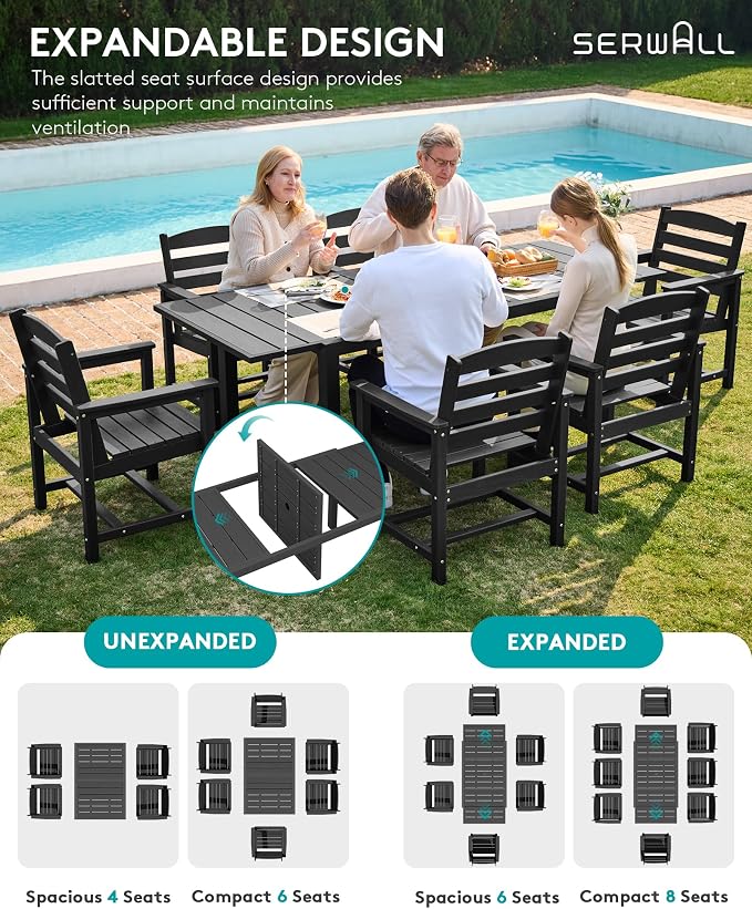 SERWALL 9-Piece Outdoor Dining Set, All Weather HDPE Outdoor Furniture Set - Image 4