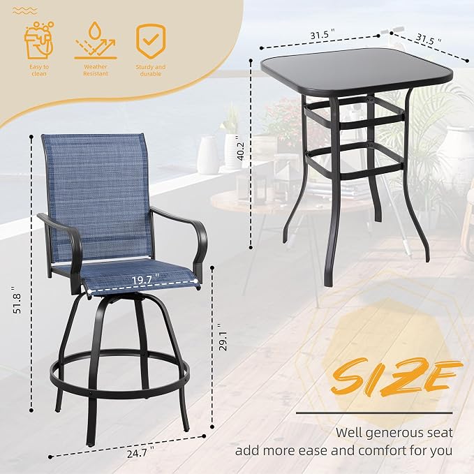 Shintenchi 5 Piece Patio Swivel Bar Set, Outdoor Patio Bar Table and Chairs Set - Image 5