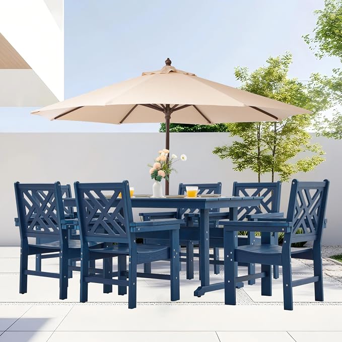 HDPE Dining Table Set for 6, 7-Piece Outdoor Table and Chairs Include 6 Dining - Image 6