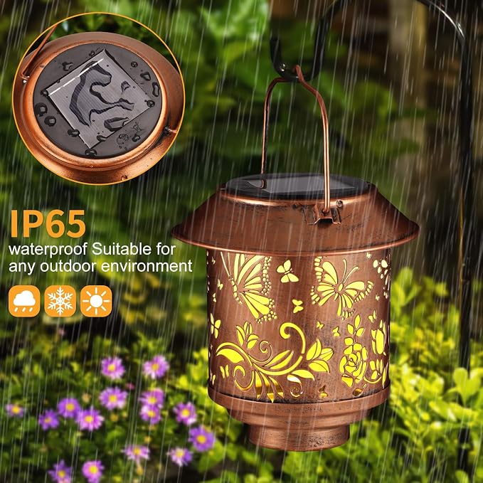 Outdoor Hanging Solar Lantern Waterproof Outside Metal Openwork Butterfly - Image 4