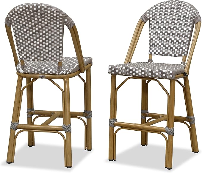 PURPLE LEAF French Counter Height Bar Stools Set of 2 Bamboo Print Finish by PURPLELEAF