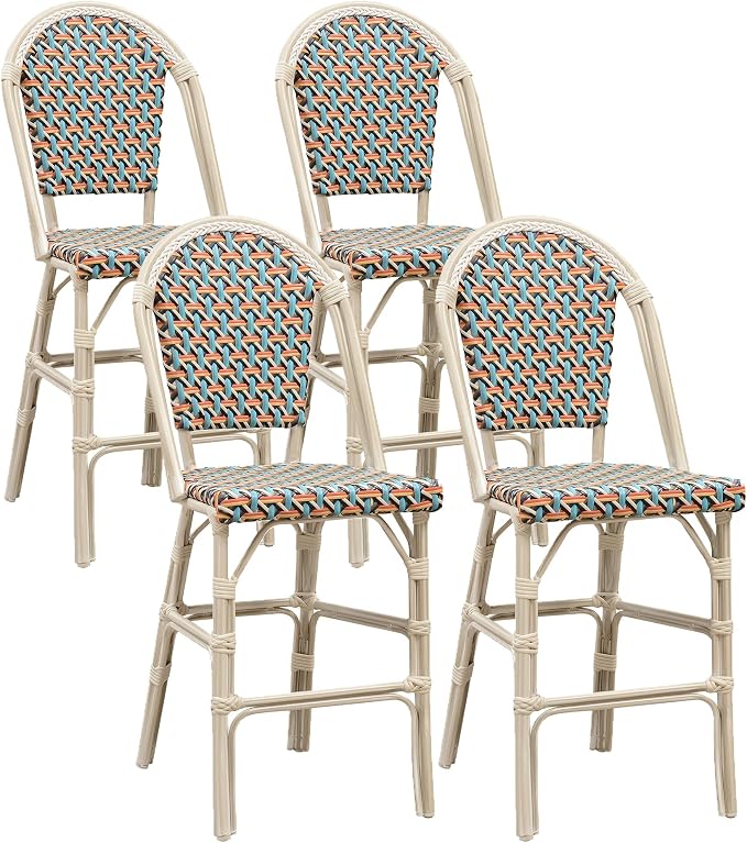 PURPLE LEAF French Counter Height Bar Stool Set of 4 25" White Print Finish by PURPLELEAF