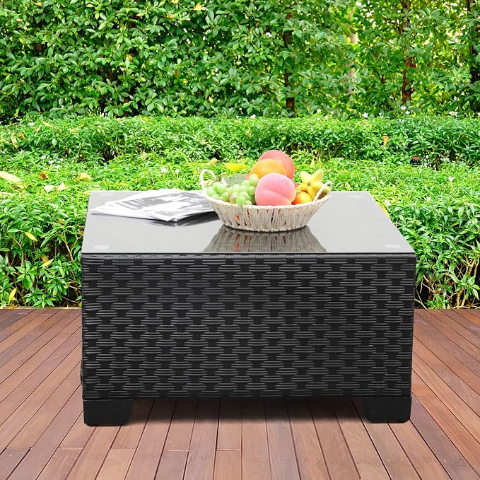 Rattaner Patio Furniture Wicker Coffee Table Outdoor Garden Square Side Table - Image 3