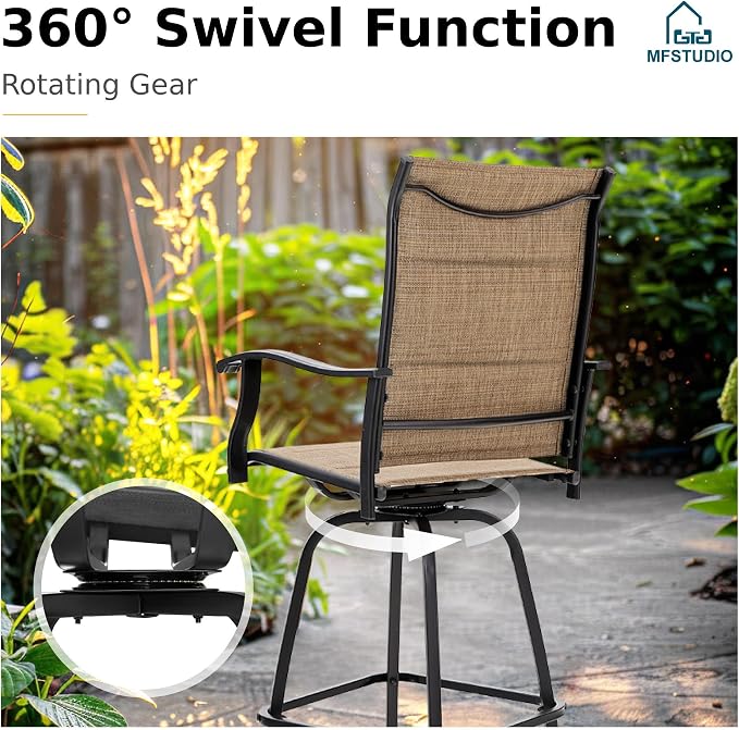 MFSTUDIO Outdoor Bar Stools Set of 4, Swivel Bar Height Patio Chairs Outdoor - Image 4