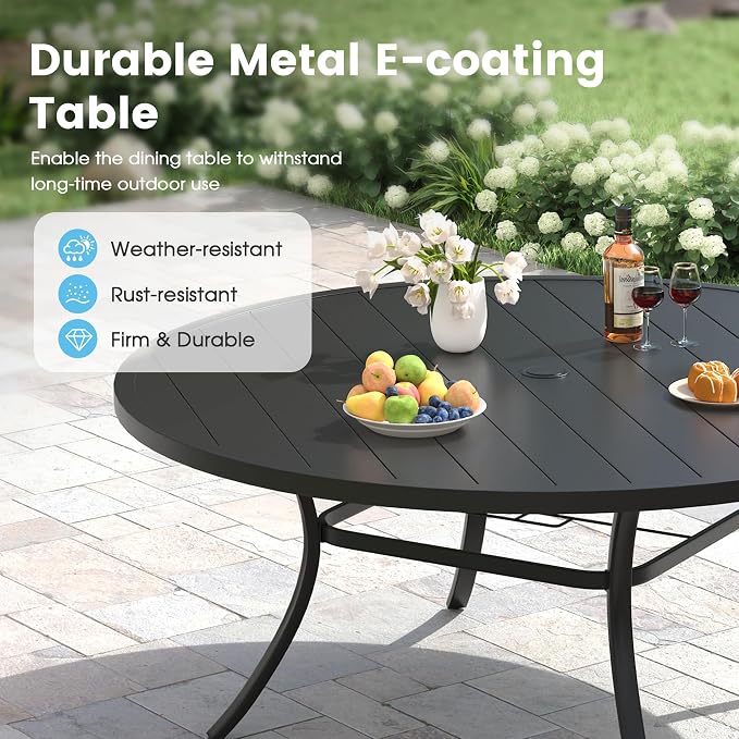 Patio Dining Table for 8-10, Round Metal Outdoor Table - Image 4