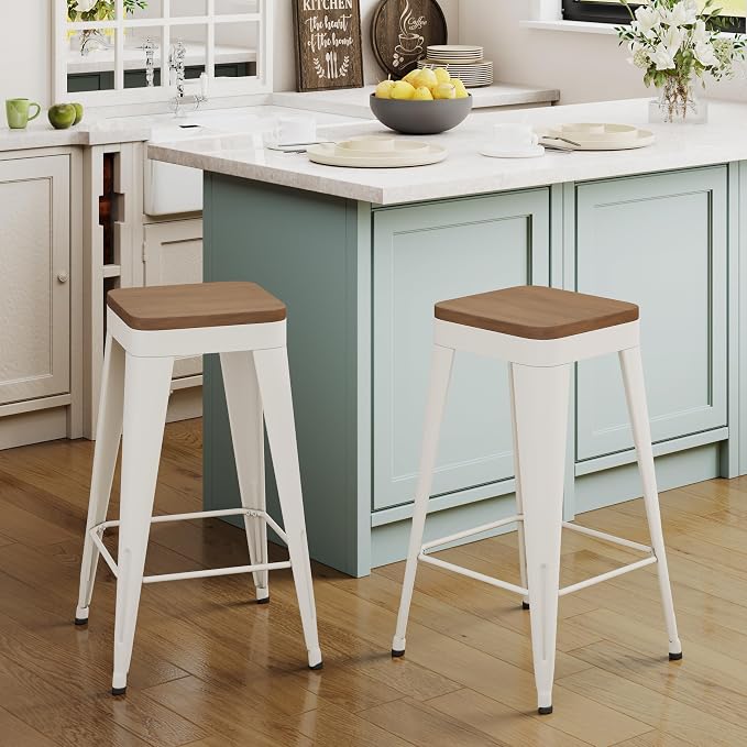 Bar Stools Set of 2 Metal Bar Stool Counter Height Bar Stools White, Modern 30" - Image 4